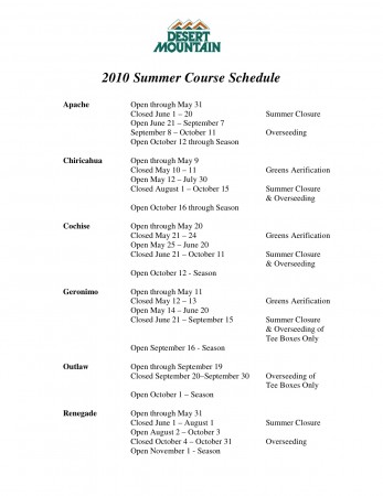 Desert Mountain Golf Club Schedule