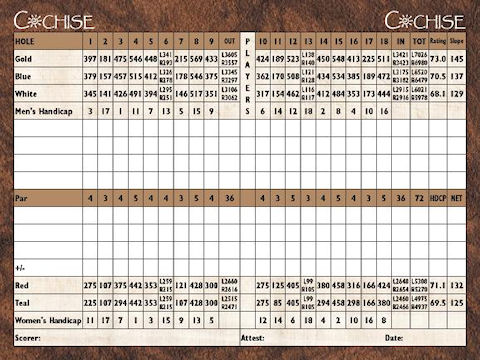 Cochise Golf Course Scorecard