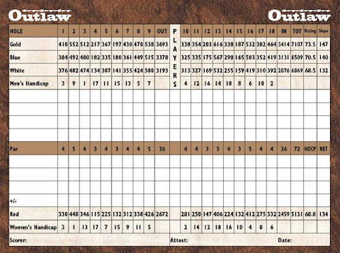 Outlaw Golf Course Scorecard